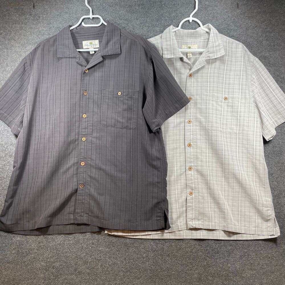 Island Shores Button Up Shirt Lot Of 2 Men's XL Gray Cork Button Casual Beach